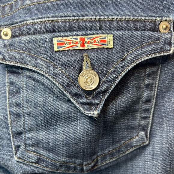 Hudson Womens Signature Bootcut Flap Jeans Dark Blue Distressed Stretch Sz 28x29 - Picture 11 of 15